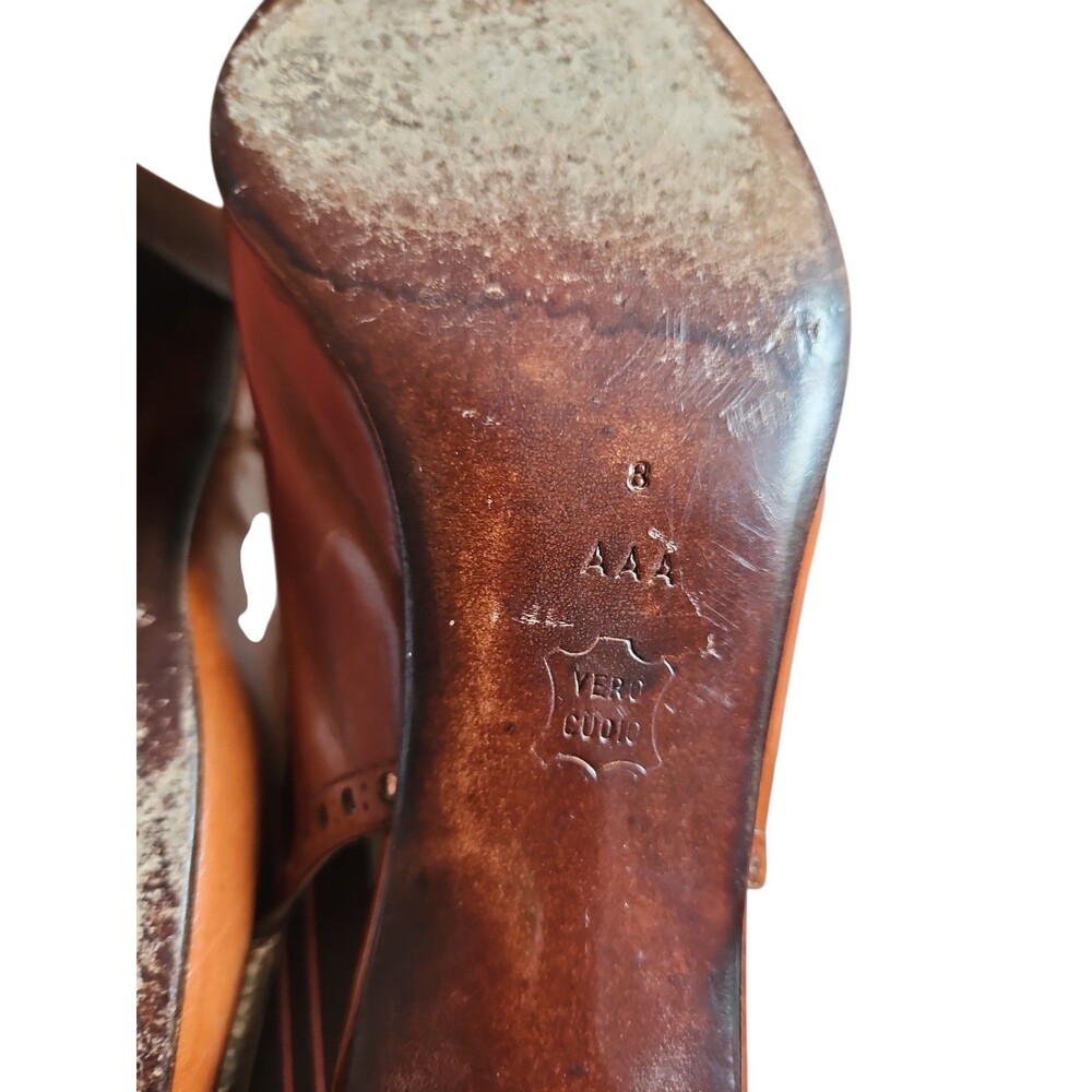 Vintage Bruno Magli Brown Leather Heels Size 8 AAA Peep Toe Sling Back With Box - Picture 7 of 11